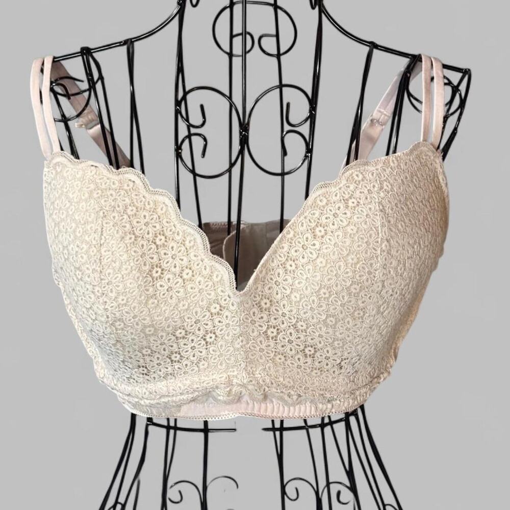 Aerie Lace Wireless Bra Lightly Lined Bralette, Scalloped Floral Lace - Size 38D
